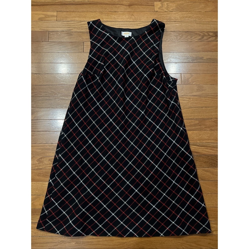 Talbots Woman 12W 100% Wool Plaid Dress Black Red Gray Argyle Sleeveless Teacher